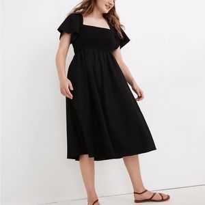 Madewell Black Lucie Smocked Midi Dress